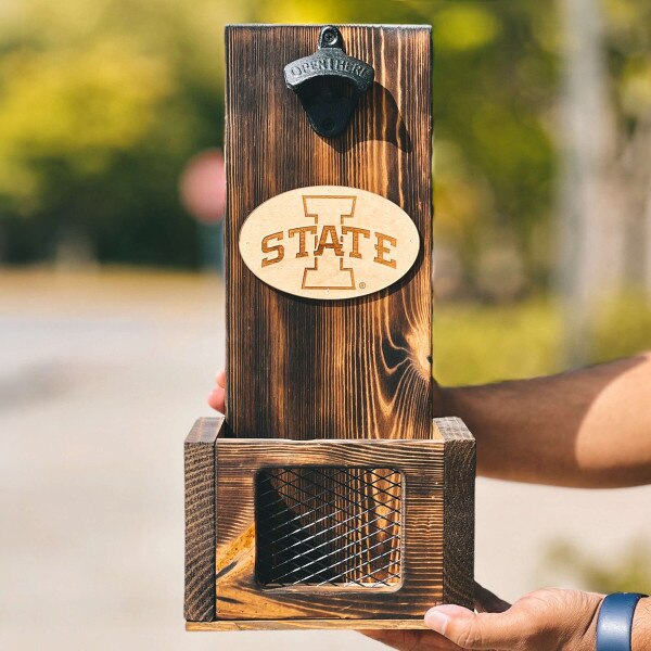 Timeless Etching I-State Wood Bottle Opener Cap Catcher
